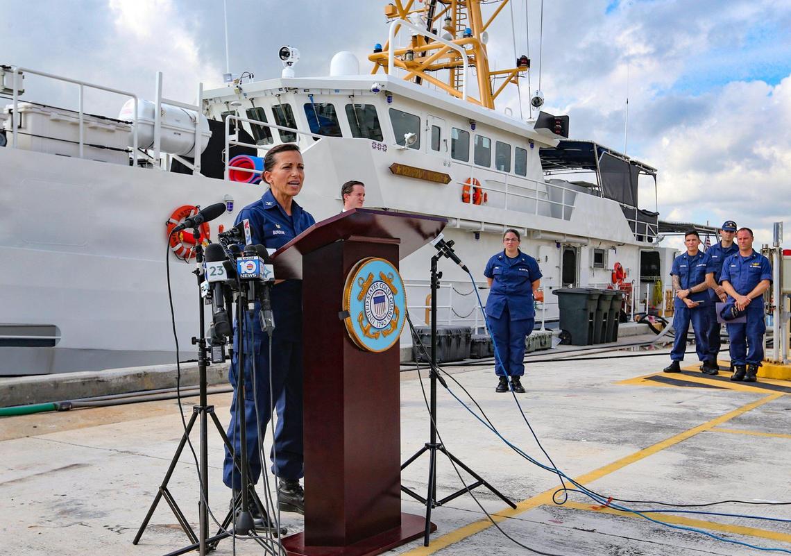 Captain Jo-Ann Burdian, U.S. Coast Guard Sector Miami Commander, says on Thursday, Jan. 27, 2022, that the Coast Guard is ending its search for more survivors of a capsized boat after 5 bodies were found.