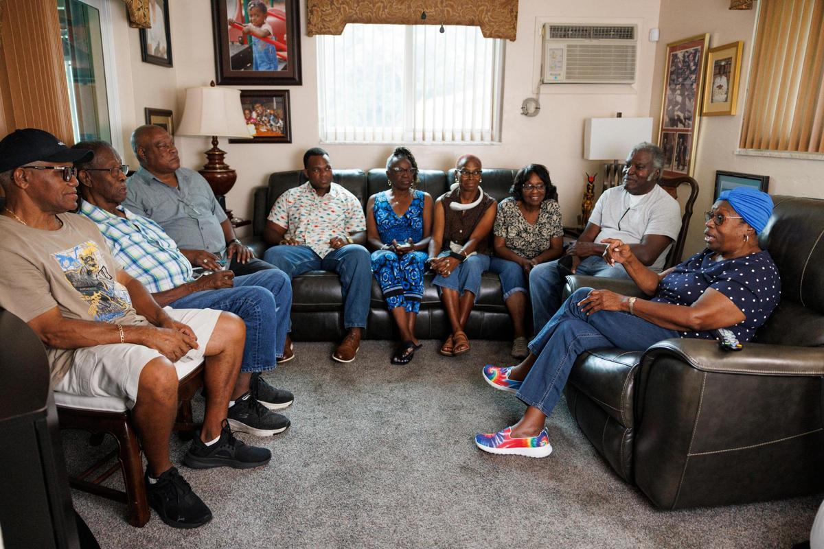 Residents from the Little River Farms neighborhood meet in Jannie and Richard Johnson’s home to discuss their concerns over becoming a city on Tuesday, July 22, 2025, in Miami.