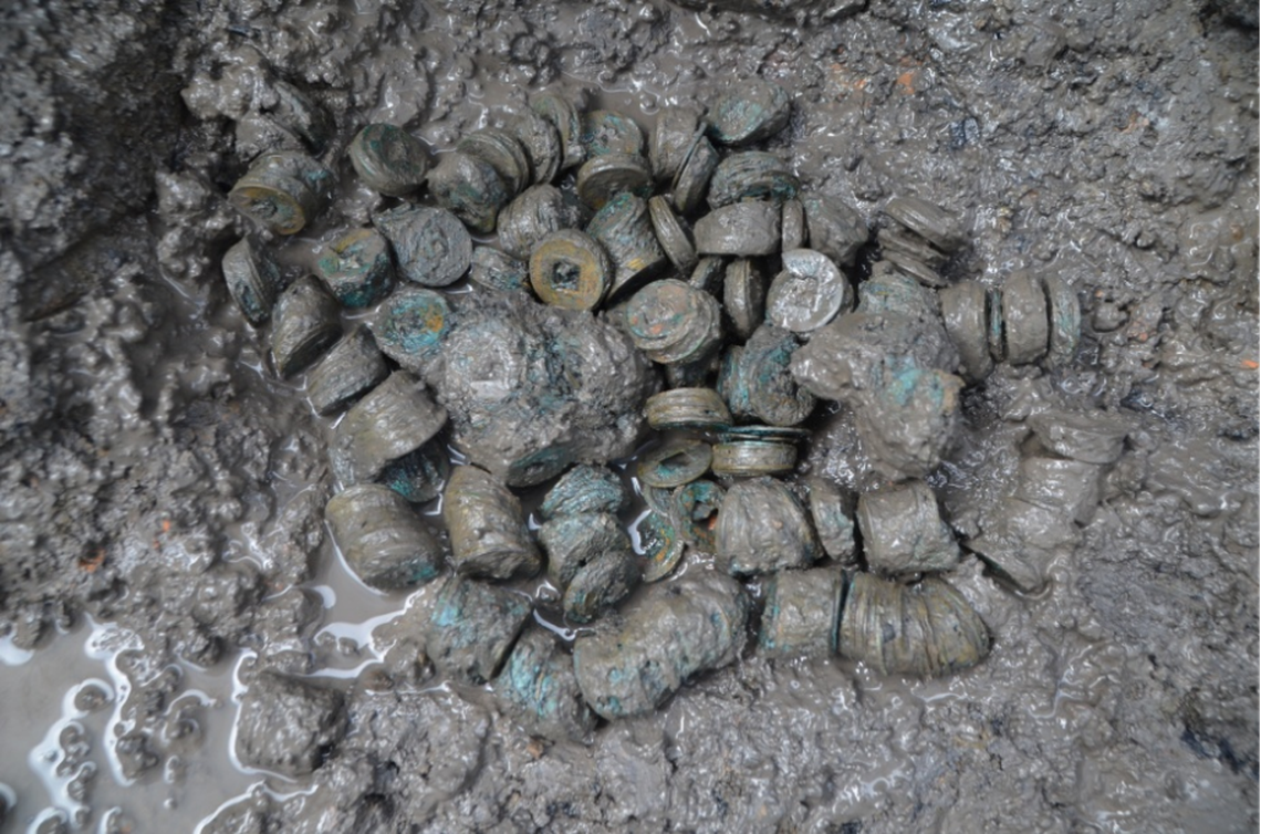 Some of the coin stacks found under the playground.