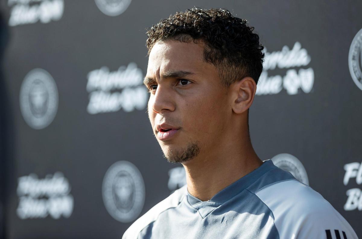 Inter Miami defender Ian Fray (24) speaks during a press conference at the Florida Blue Training Center on Monday, July 10, 2023, in Fort Lauderdale, Fla.