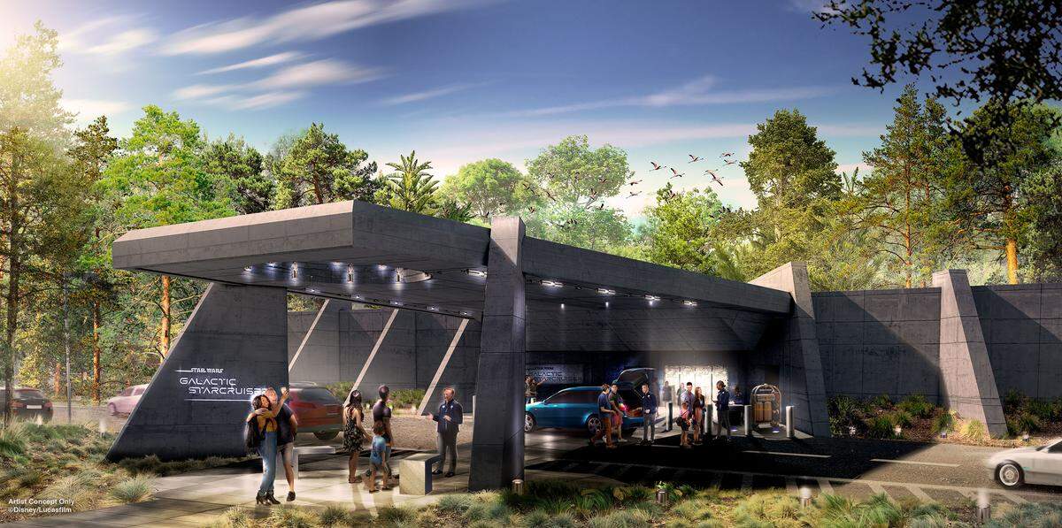 Disney unveiled this rendering of the entrance to Star Wars: Galactic Cruiser, the hotel being built next to Hollywood Studios.