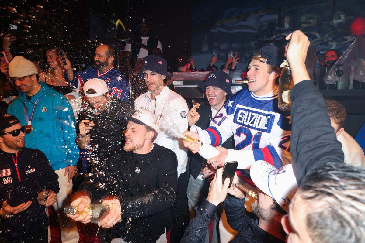 MIAMI, FLORIDA - FEBRUARY 23: Charlie McAvoy and Team USA Men's Hockey attends a celebration of the USA Men's Hockey Team's Olympic Gold at E11EVEN Miami on February 23, 2026 in Miami, Florida.  (Photo by Alexander Tamargo/Getty Images for E11EVEN Miami)