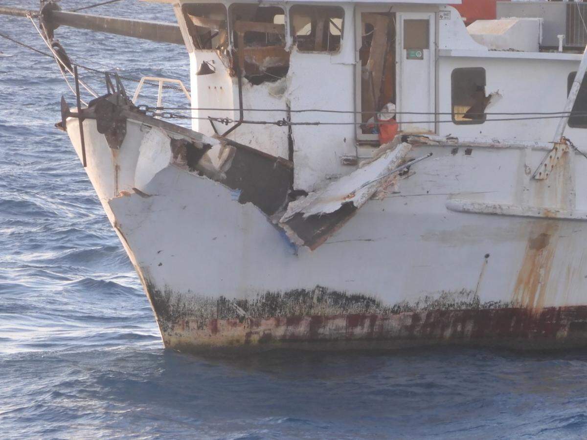 The fishing vessel, Miss Amy J after a boat collision, Oct. 15, 2019, 35 miles northwest of the Dry Tortugas.