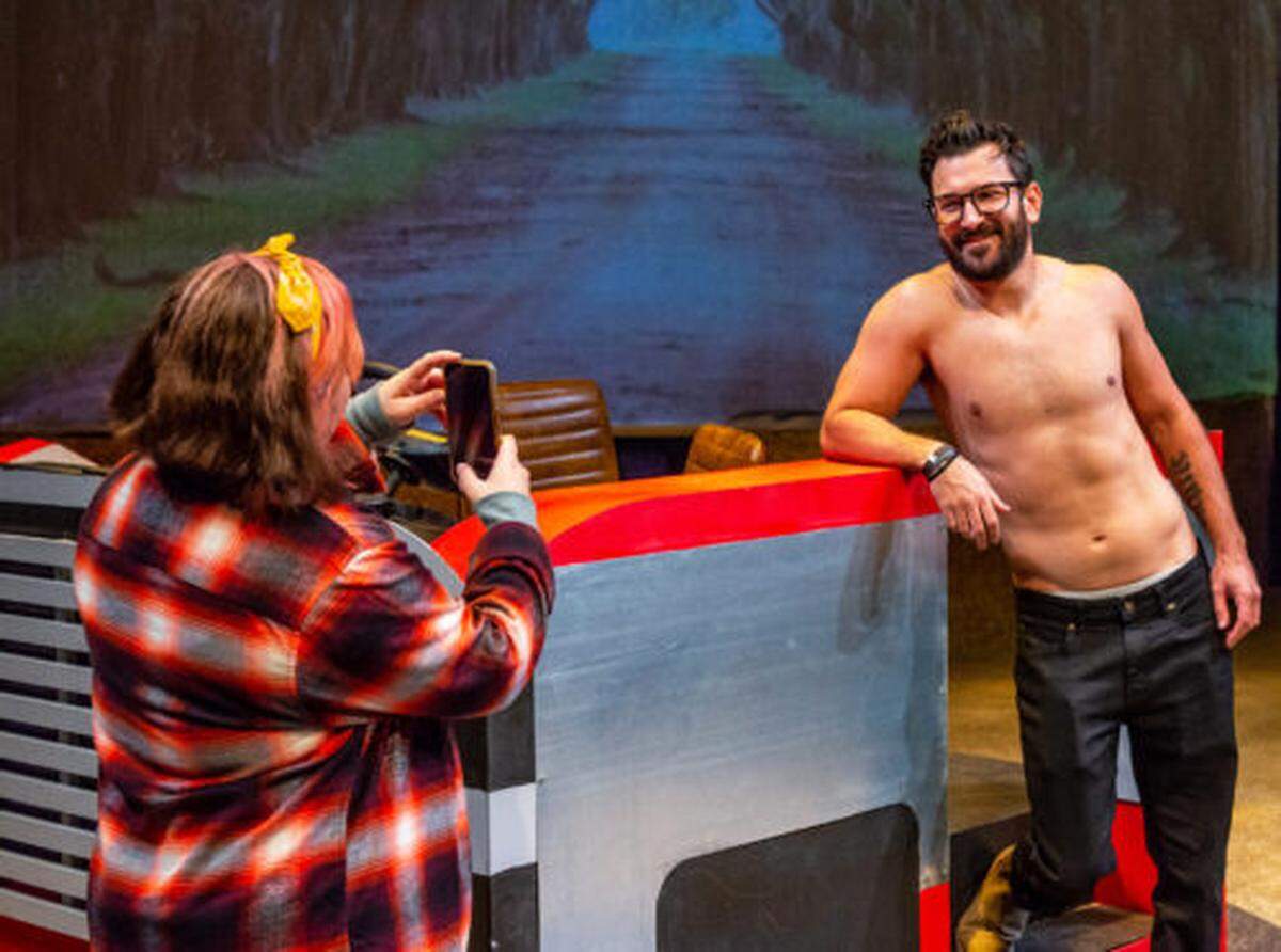 Melissa Almaguer turns Chris Anthony Ferrer into click bait in the Zoetic Stage world premiere of Vanessa Garcia’s “#Graced.”