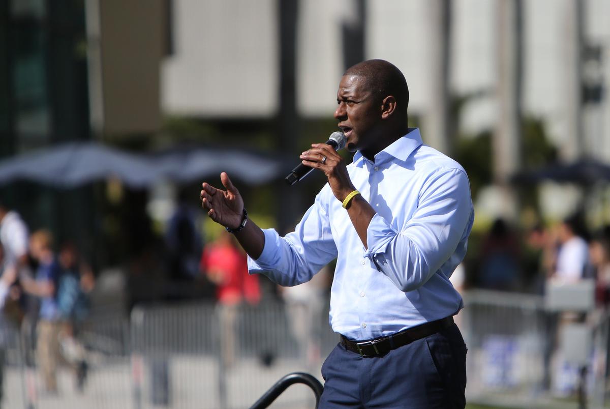 Andrew Gillum, the Democratic candidate for governor of Florida, speaks to students at a Vote Early, Vote Loud Rally at FIU’s Graham Center Lawn Thursday morning, Oct. 25, 2018.