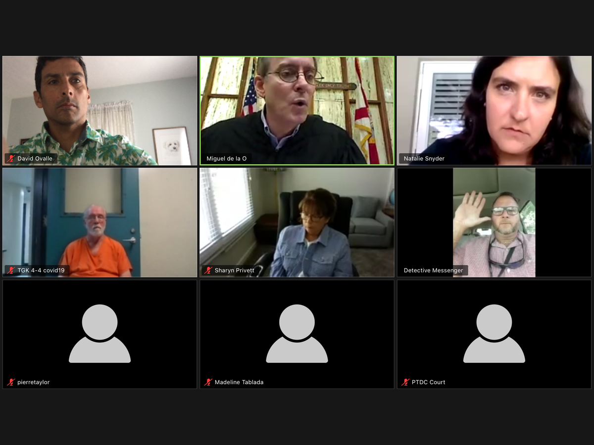 A screen shot of a Miami-Dade circuit court Zoom hearing in April.