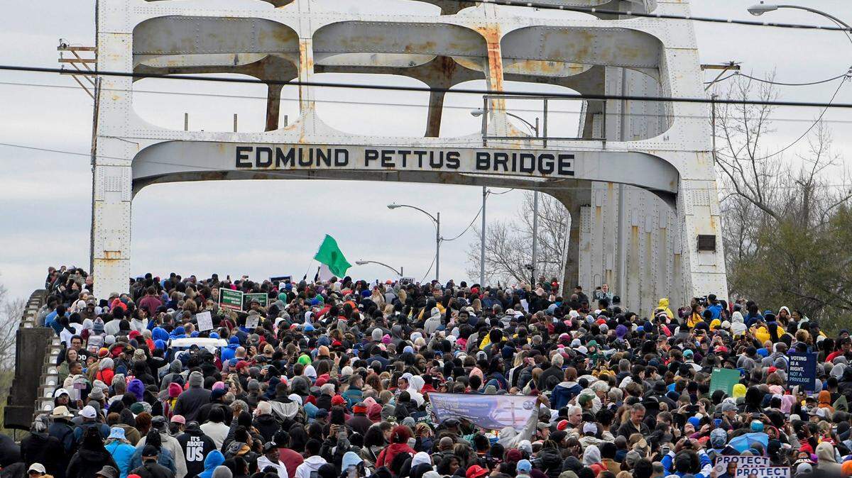 Marchers take part in the 60th Anniversary commemoration of the Bloody Sunday Bridge Crossing in Selma, Ala., on Sunday March 9, 2025.