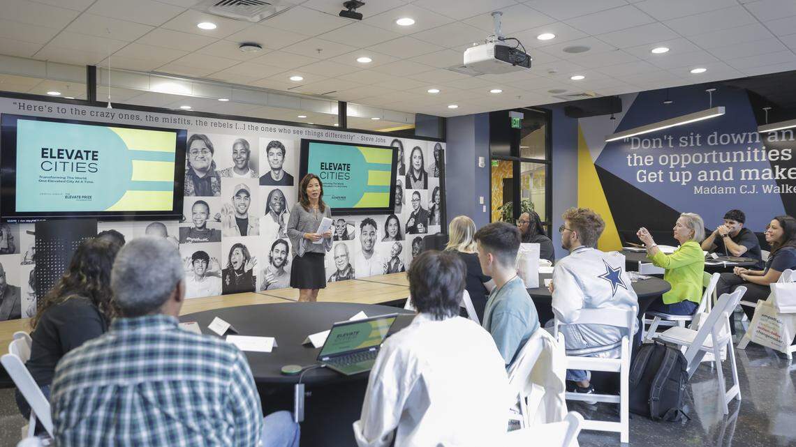 Dr. Sandra Louk LaFleur introduces the Elevate Miami Award selection process to the Elevate Miami Impact Fellows.