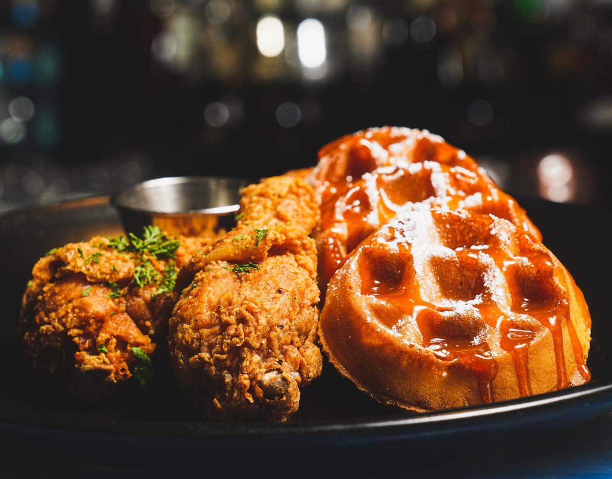 Chicken and waffles is on the menu of Kitchen + Kocktails in Wynwood.