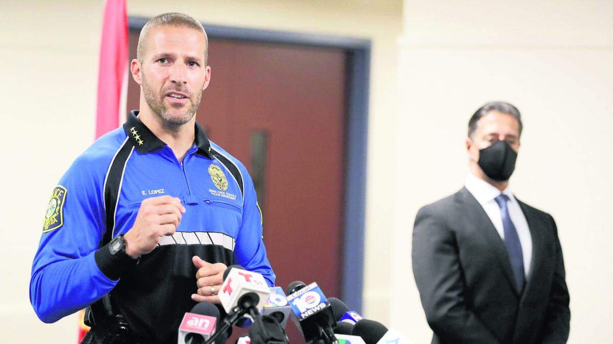 Edwin Lopez, then the police chief of Miami-Dade Schools, speaks at a press conference on Thursday, Sept. 3, 2020.