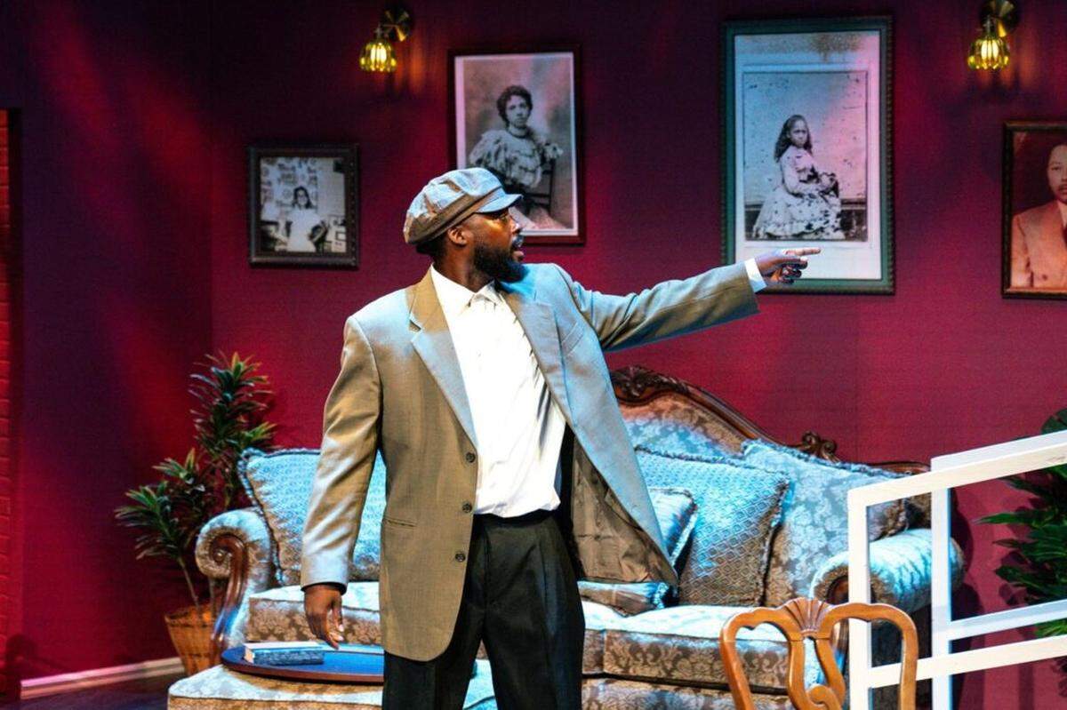 Jean Hyppolite as the Don Juan of Harlem, bandleader Jimmy Lunceford in M Ensemble’s “Knock Me a Kiss” at the Sandrell Rivers Theater through Sunday, April 27.