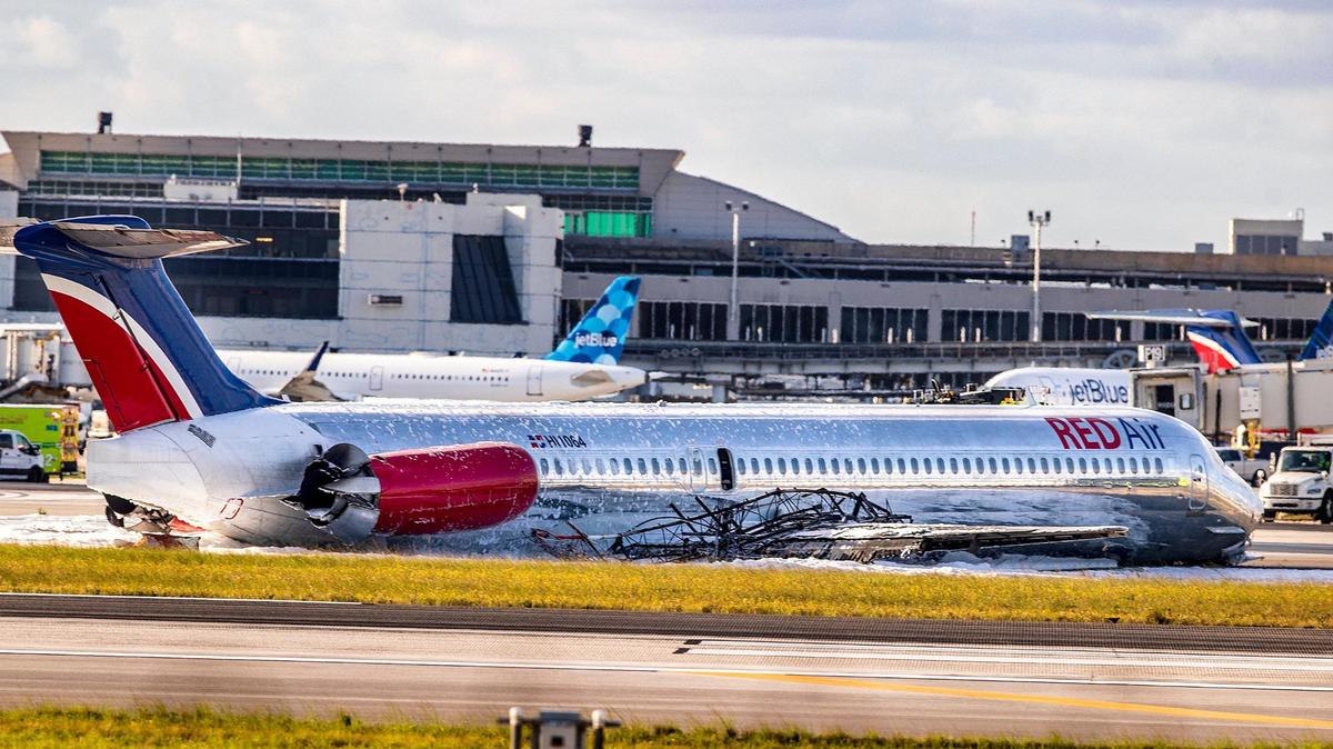 RED flight No. 203 from the Dominican Republic crash-landed at Miami International Airport on June 21 after a landing-gear malfunction.