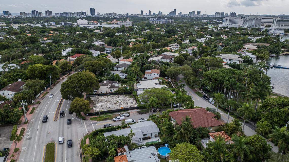 View of Alton Road on the left and North Bay Road, where some wealthy residents are trying to move forward with a proposal to block off the street and make this a gated road that would have guard towers and require a driver's license to pass through, in Miami Beach, on Tuesday October 28, 2025.