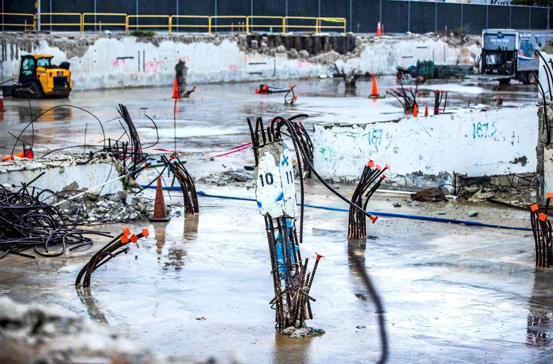 View of remaining columns photographed on June 3, 2022, at the site where the Champlain Towers South beachfront condominium collapsed.