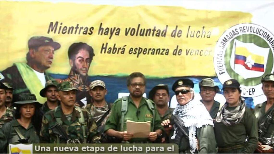 Prominent members of Colombia’s Revolutionary Armed Forces of Colombia, including Iván Márquez, center, say they are relaunching the group that demobilized after a 2016 peace deal.