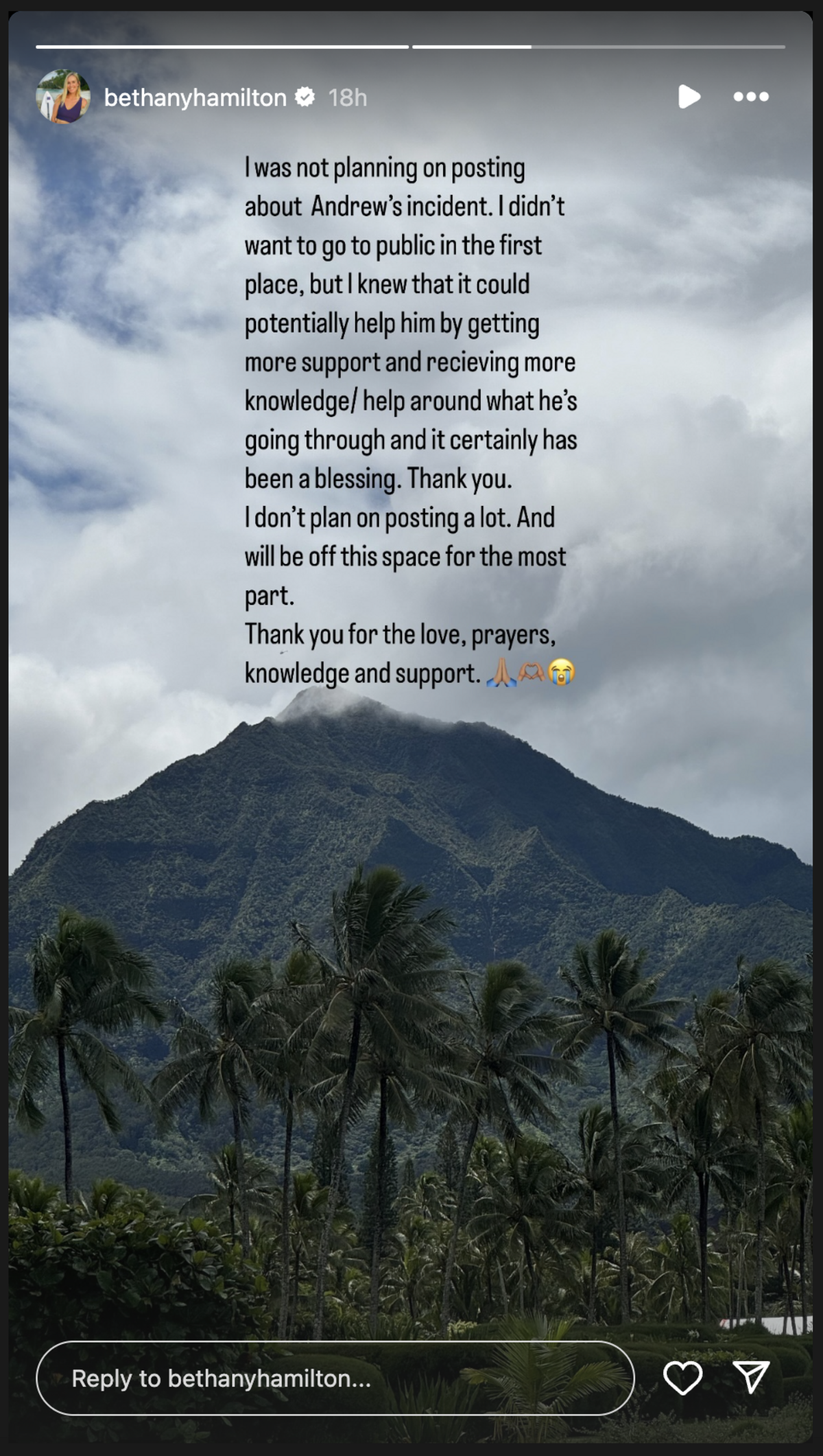 Surfer Bethany Hamilton asks for help while sharing news of nephew’s drowning incident.