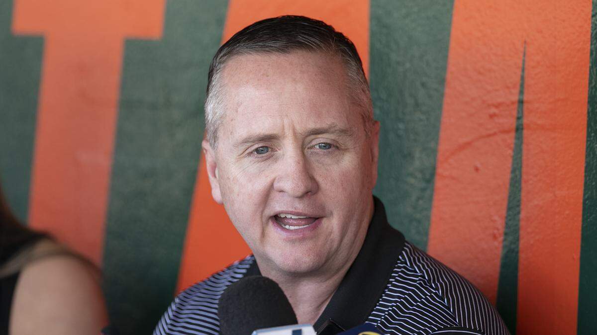 Blake James, Director of Athletics, speaks to the media during the University of Miami baseball Media Day in Coral Gables, FL., on on Tuesday, February 11, 2020.