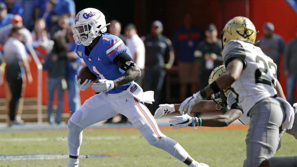 Florida wide receiver Kadarius Toney runs against Vanderbilt during the second half of an NCAA college football game, Saturday, Nov. 9, 2019, in Gainesville, Fla.