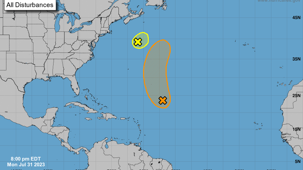 The National Hurricane Center was monitoring two tropical systems in the Atlantic Ocean on July 31, 2023.