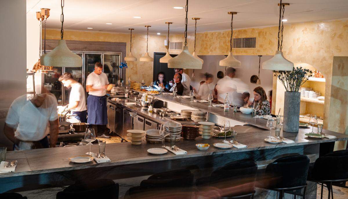 The L shaped counter at Mutra Israeli restaurant in North Miami.