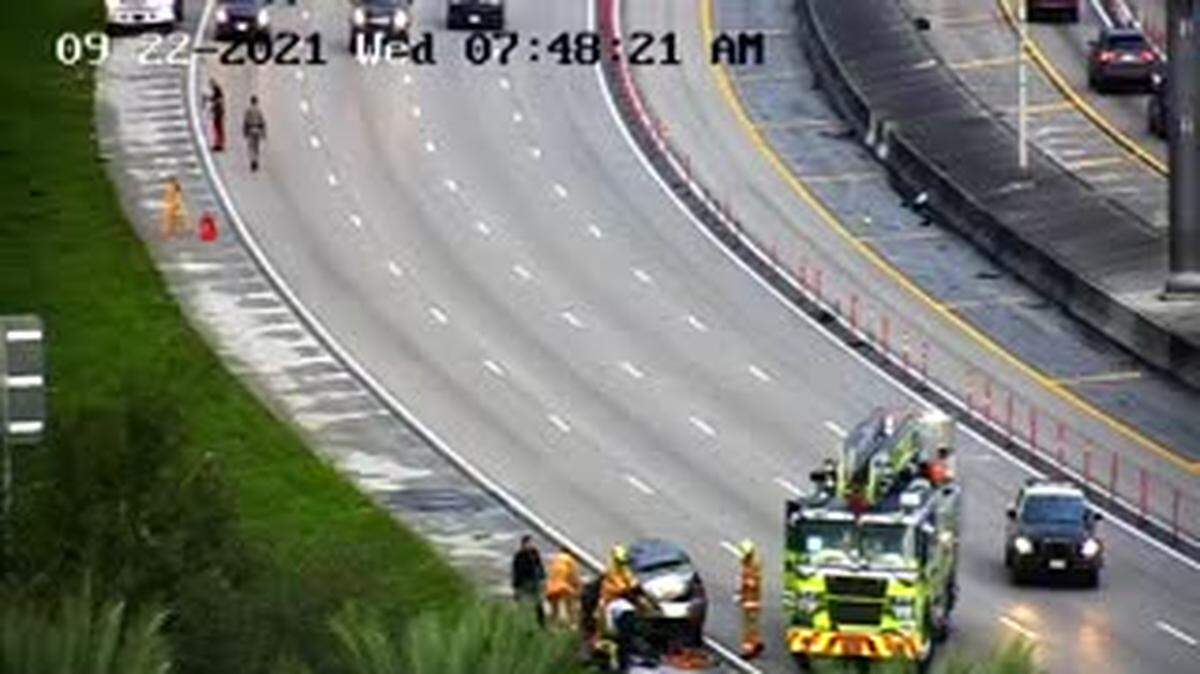 Miami-Dade Fire Rescue and Florida Highway Patrol at the scene of a fatal crash on northbound Interstate 95 Wednesday morning