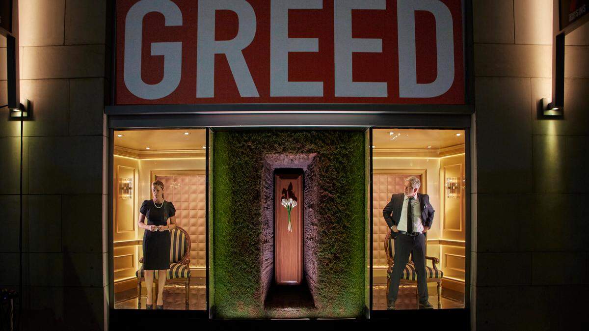 Mia Matthews and Gerald McCullouch in the Greed installation of ‘Seven Deadly Sins.’