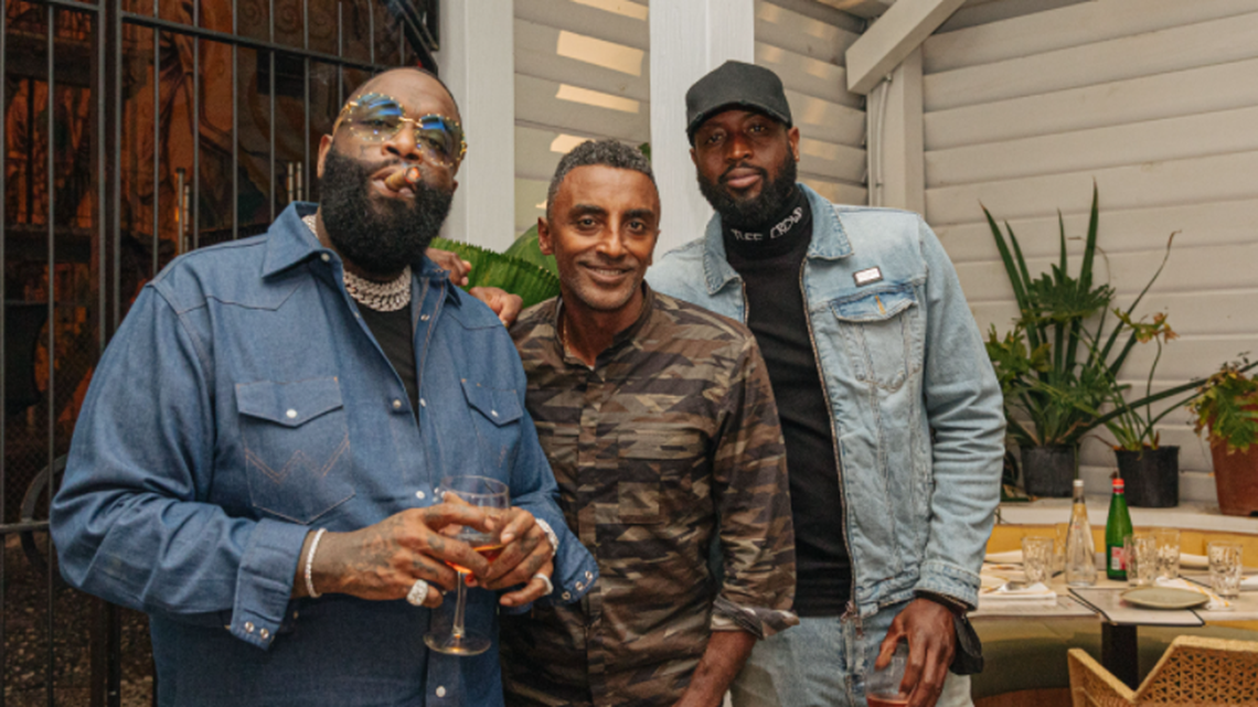 Rick Ross, Marcus Samuelsson and Dwyane Wade at Red Rooster Overtown.