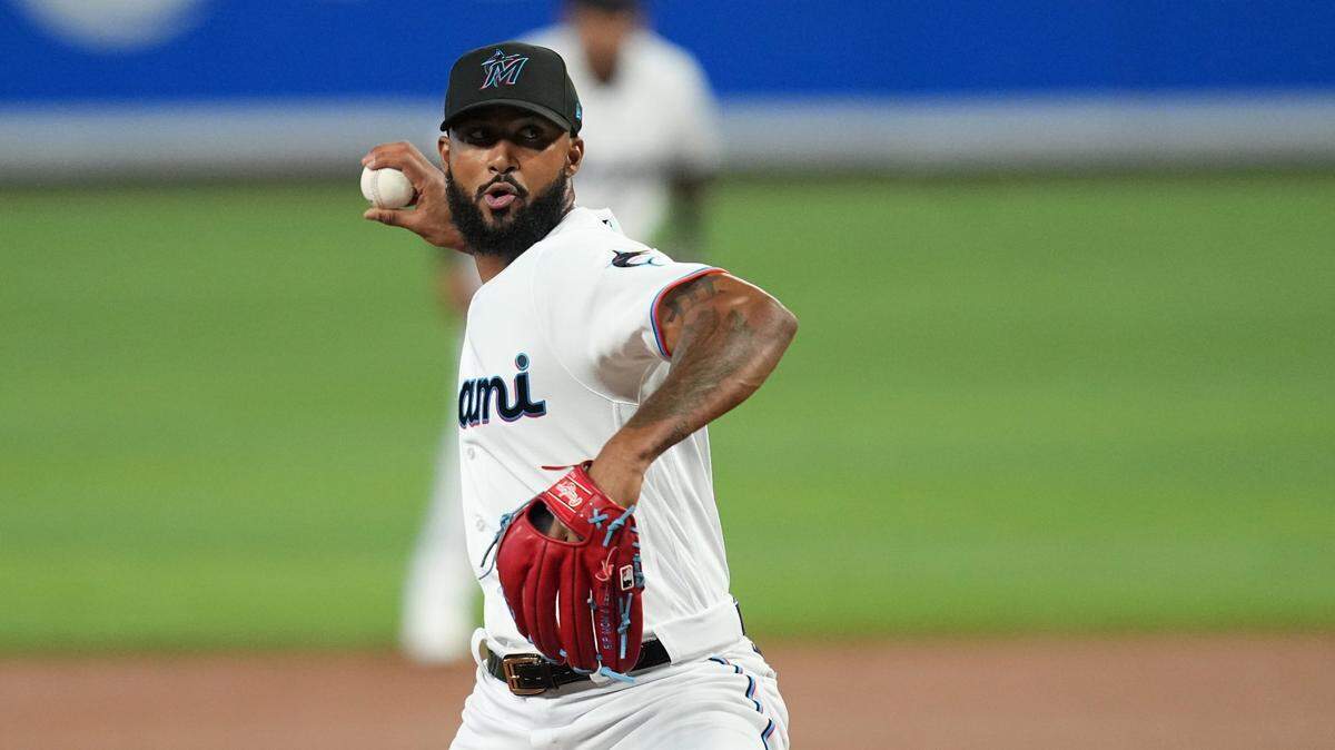 Miami Marlins starting pitcher Sandy Alcantara (22) pitches against the Arizona Diamondbacks in the first inning at loanDepot Park on Sunday, April 16, 2023.