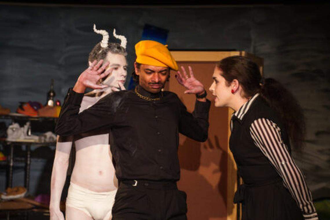 Manuel Bonilla, Richard Lewis and River Iraida Estrada in “The Exhibit” at LakehouseRanchDotPNG through Sunday, April 4.