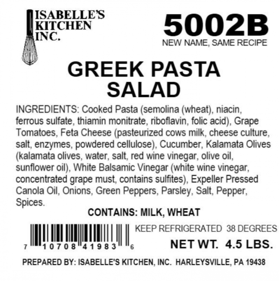 Isabelle’s Kitchen’s Greek Pasta Salad