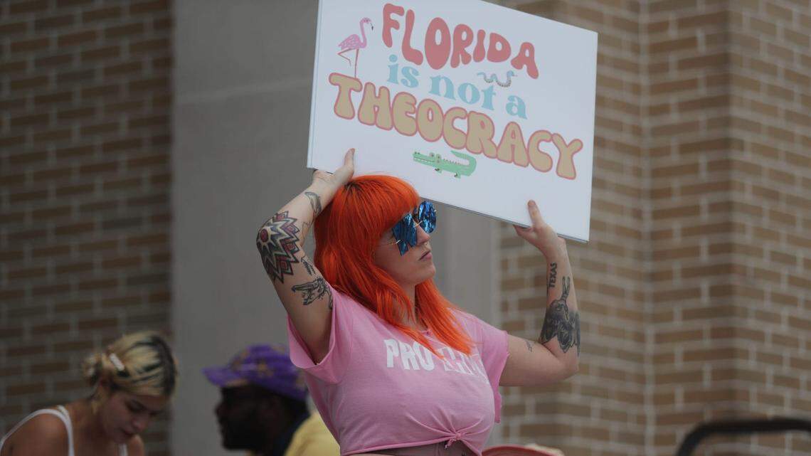 Jesi Cason was among the protesters who gathered on the steps of the Old Courthouse in downtown Fort Myers on April 10 to oppose bills in the Florida Legislature that would ban abortion at six weeks.