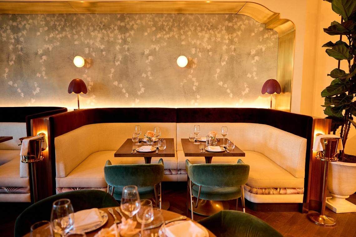 One of the banquettes at the newly renovated Rose Cafe & Restaurant in Sunny Isles Beach.