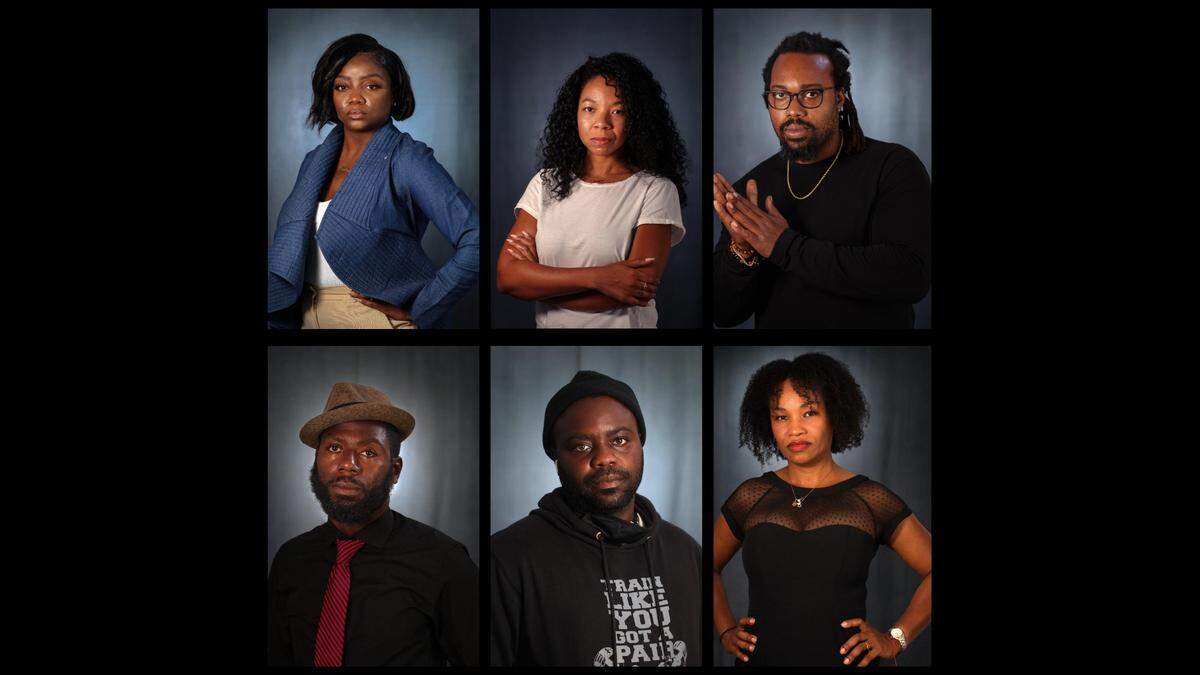 (From top left to bottom right) Barbara Jacques, Kerlie Leonce, François Alexandre, Ashley Toussaint, Schneider Caseus and Fayola Nicaisse are photographed inside IPC ArtSpace. The six were among the nine members of South Florida’s Haitian community who reexamined Haiti’s independence through the lens of the past year’s events as the island nation struggles to regain some sense of normalcy.