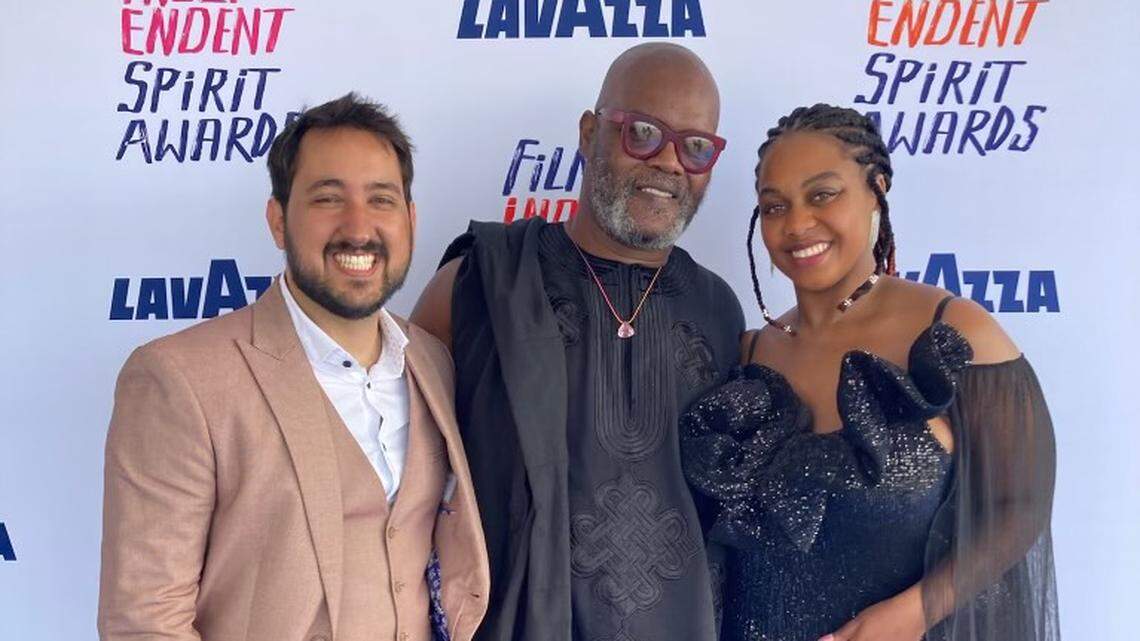 “Mountains,” a Miami-made feature film about gentrification in Little Haiti, was honored at the Film Independent Spirit Awards in February. From left to right, the film’s producer Robert Colom, lead actor Atibon Nazaire and director Monica Sorelle at the event.
