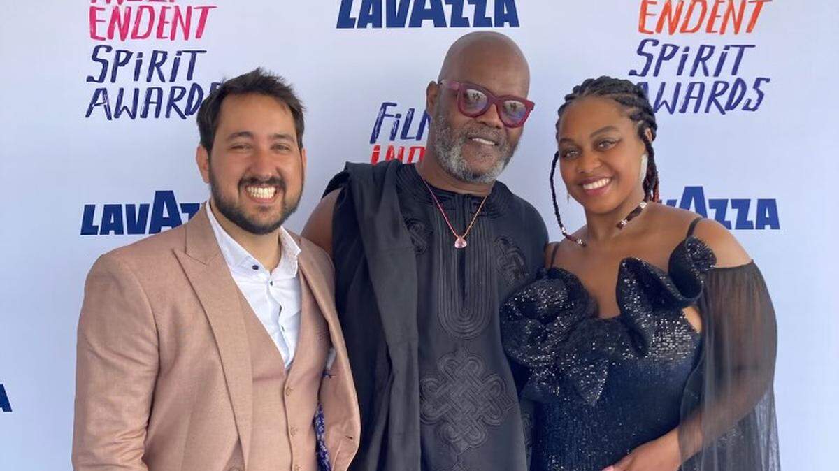 “Mountains,” a Miami-made feature film about gentrification in Little Haiti, was honored at the Film Independent Spirit Awards in February. From left to right, the film’s producer Robert Colom, lead actor Atibon Nazaire and director Monica Sorelle at the event.