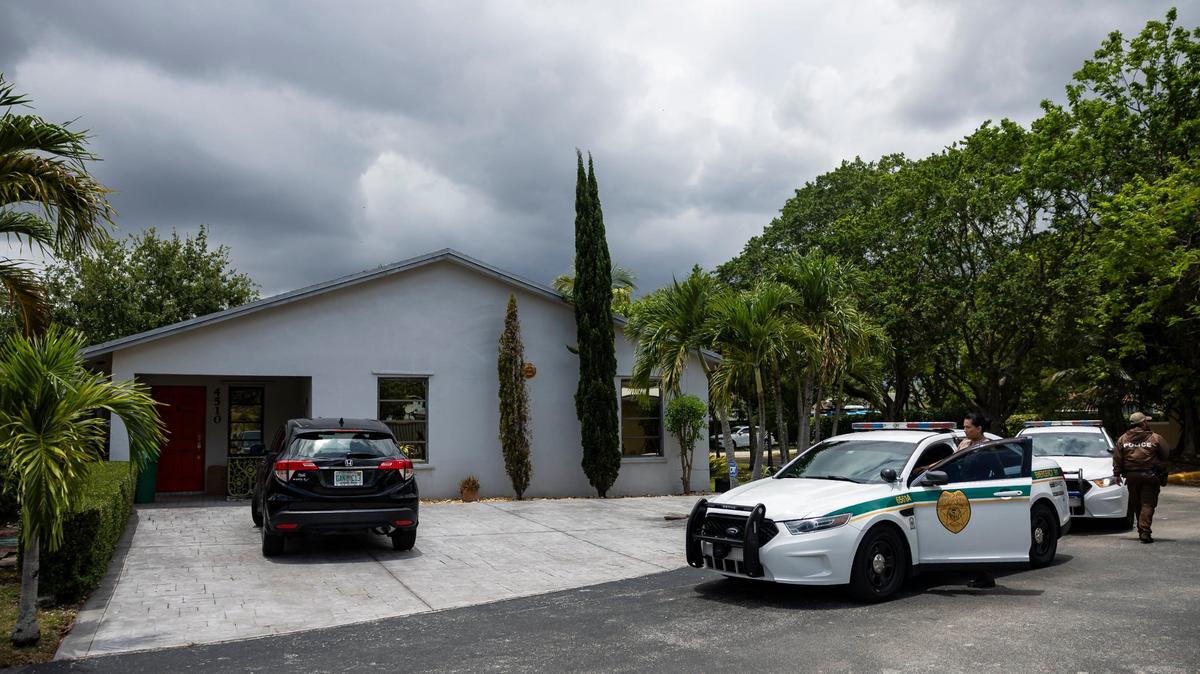 Police are parked outside of a home in the 4500 block of Southwest 137th Court in Kendale Lakes on Monday, June 3, 2024, in Miami, Fla. Four bodies were found in the home on Sunday, Miami-Dade police said.