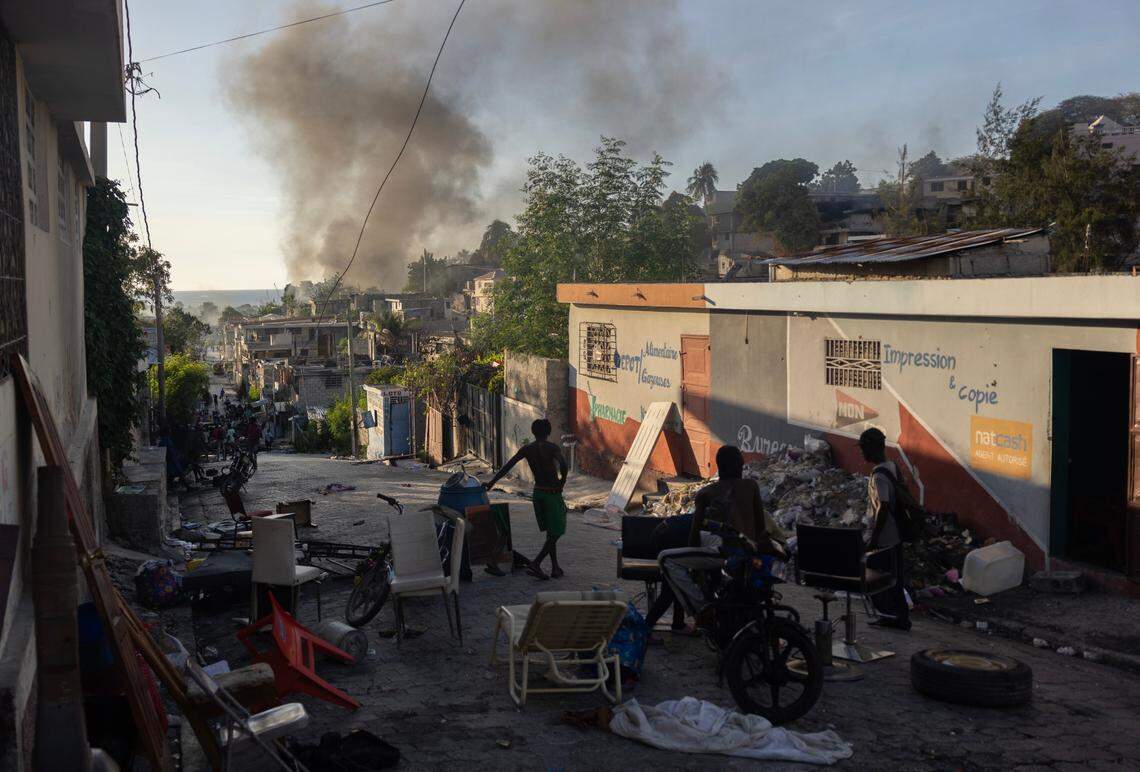 A gang checkpoint in a neighborhood recently taken by gangs in Port-au-Prince, Dec. 5, 2024. Checkpoints litter the capital and make navigating the city almost impossible without paying bribes to armed groups.