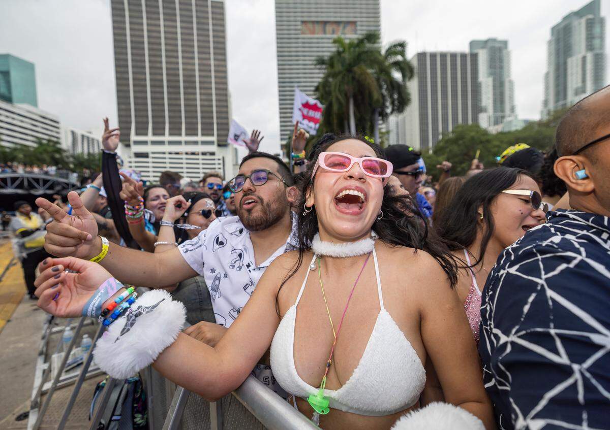 Leidy Sierra dances as MORTEN performs during Ultra Music Festival’s 25th anniversary at Bayfront Park on Saturday, March 29, 2025, in downtown Miami, Fla.