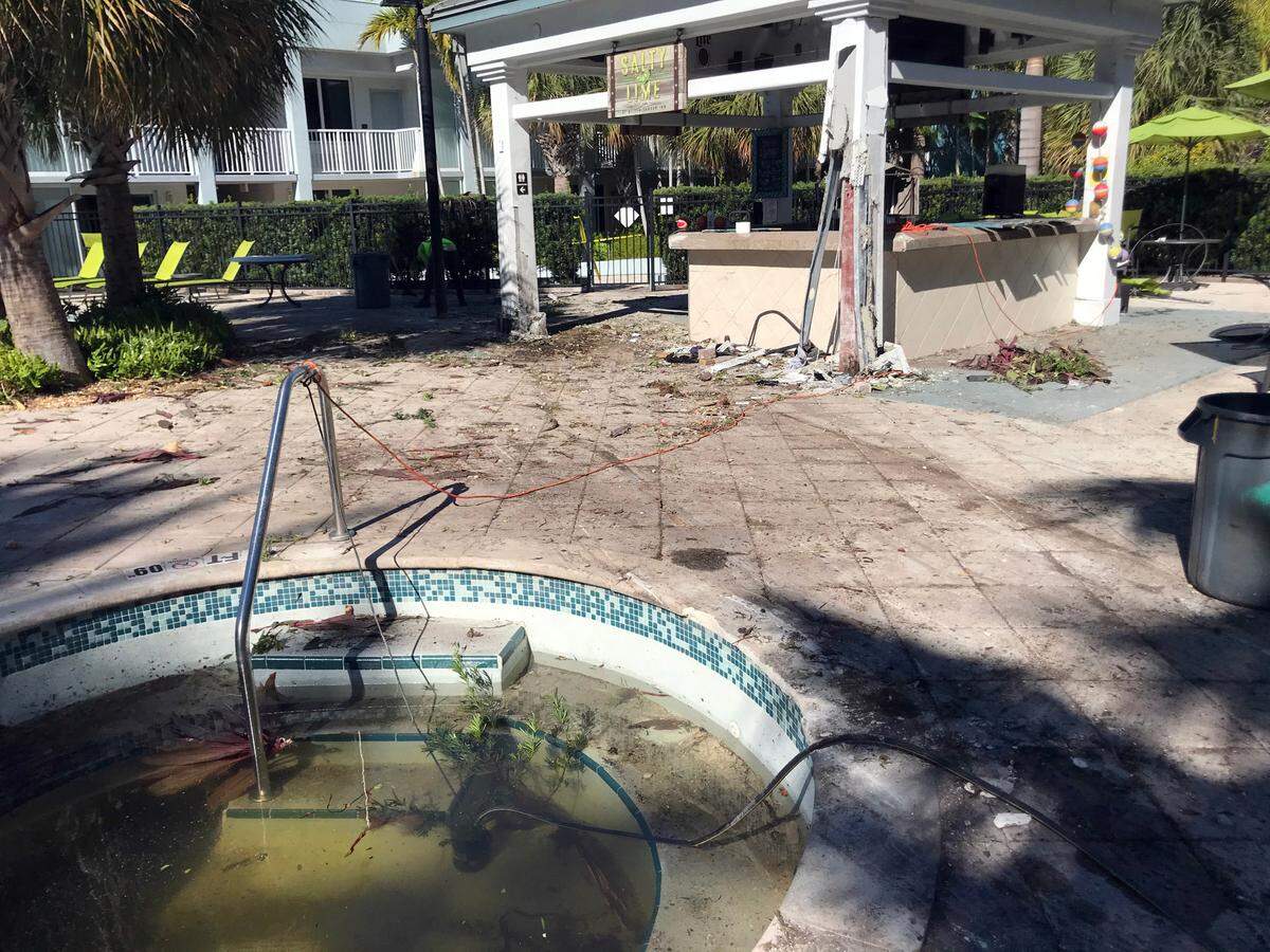 A van driver tried to elude police down U.S. 1 on Feb. 3, 2021, but crashed into this Key West hotel’s pool and bar area, police said.