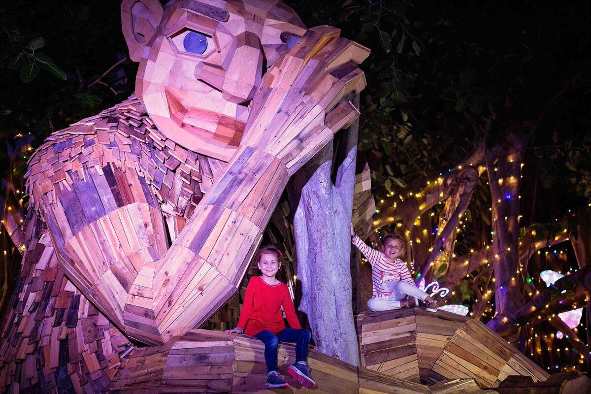 Children hang out on the giant troll at Pinecrest Gardens. Danish artist & designer Thomas Dambo made the trolls out of locally sourced recycled and repurposed wood.