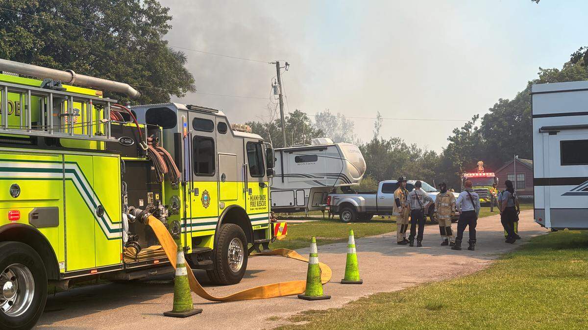 Miami-Dade authorities were working a brush fire Sunday, May 10, 2026, in the area of Southwest 344th Street and South Dixie Highway in Florida City.