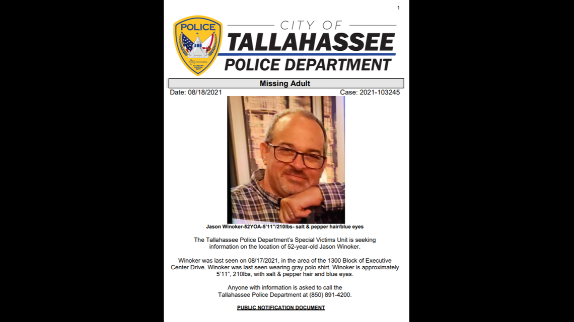Jason Winoker was last seen Aug. 17, 2021. His remains were found Oct. 17, Florida police say.