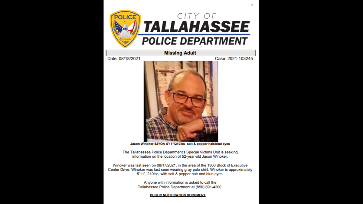 Jason Winoker was last seen Aug. 17, 2021. His remains were found Oct. 17, Florida police say.