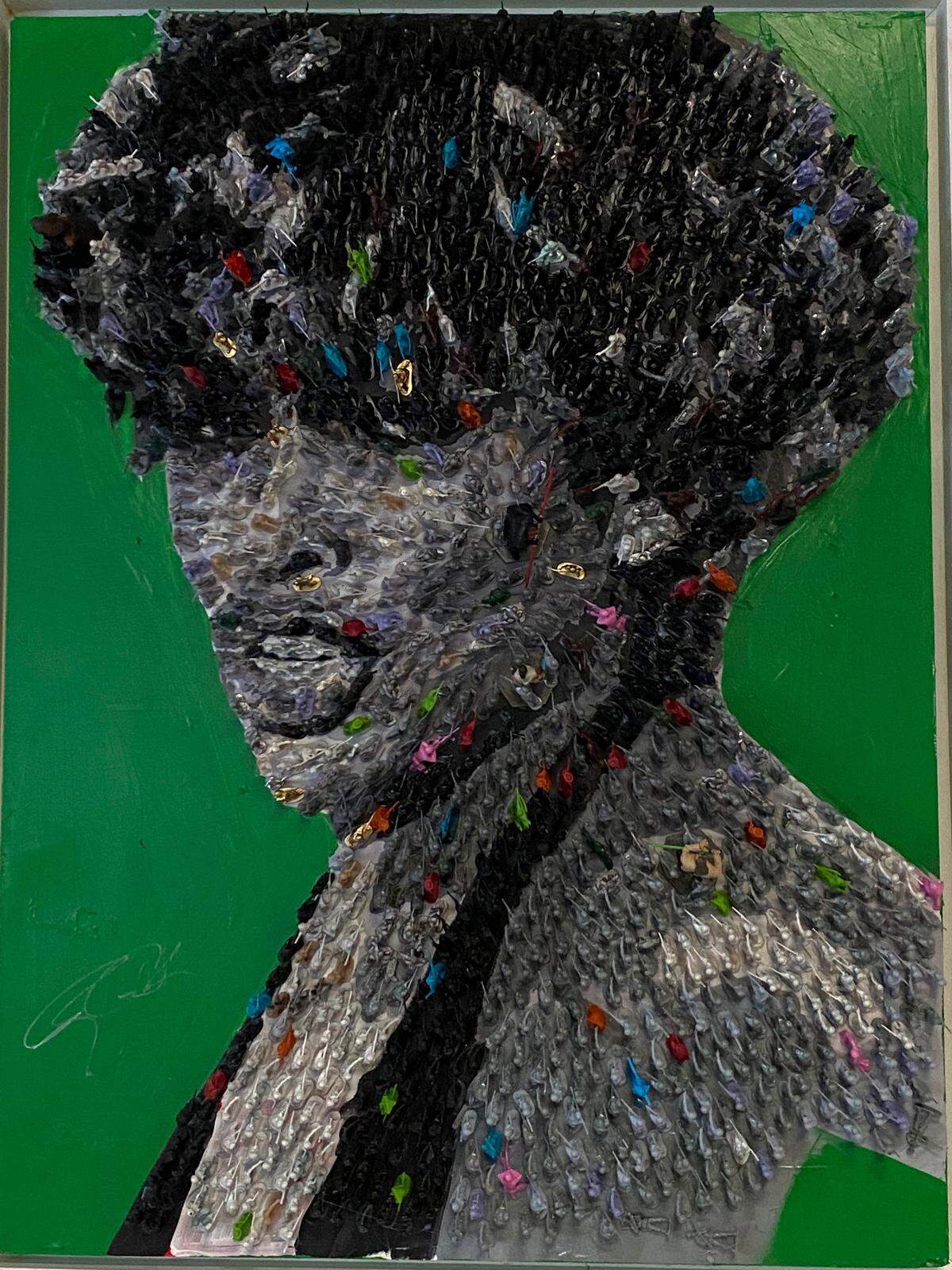 Roger J. Carter’s portrait of Tina Turner is crafted by plastic army toys, at the LMVH pop-up in the Miami Design District.