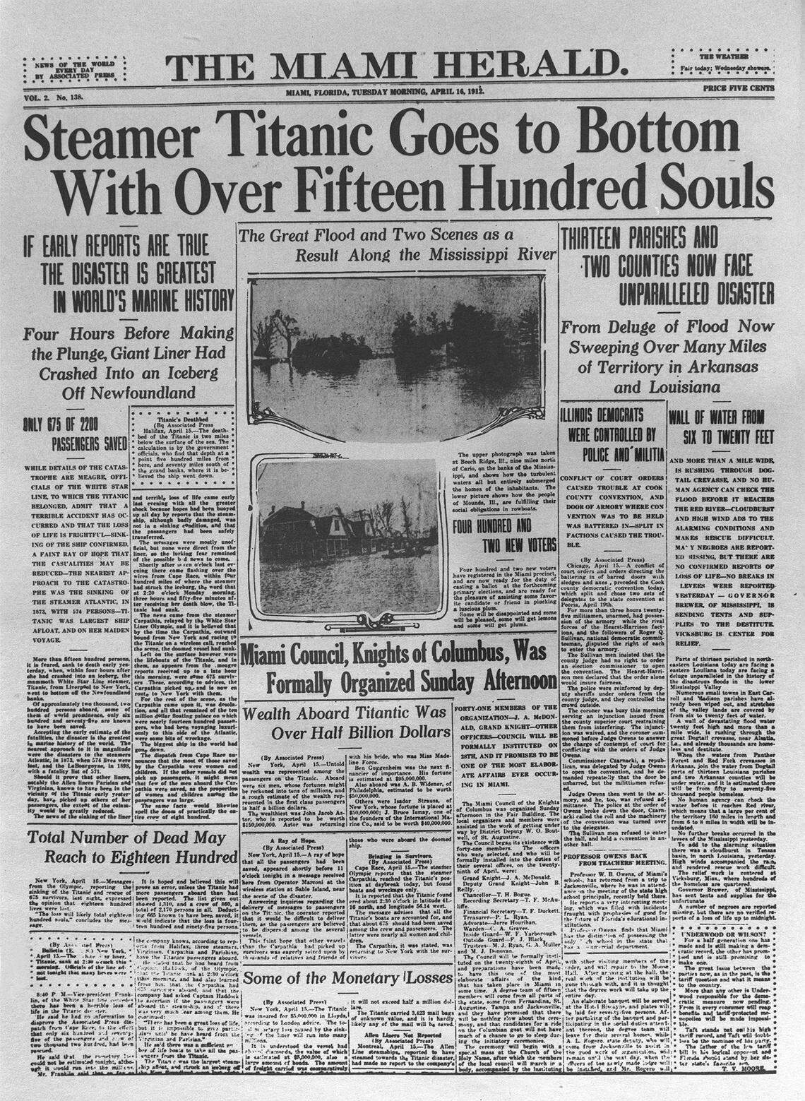 Titanic front page, April 16, 1912.