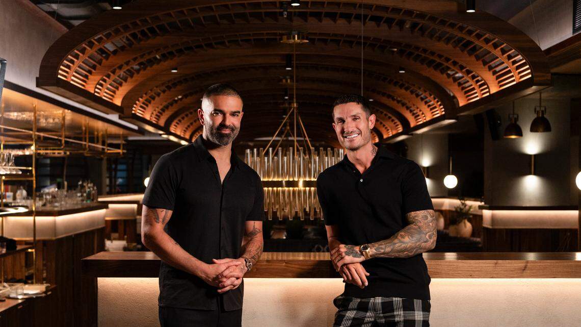 Mikey Tanha and Tosh Berman, co-founders of Noble 33 hospitality group, which opened the Italian steakhouse Sparrow Italia, pictured here, and Casa Madera, which serves Mexican coastal cuisine, in Wynwood.