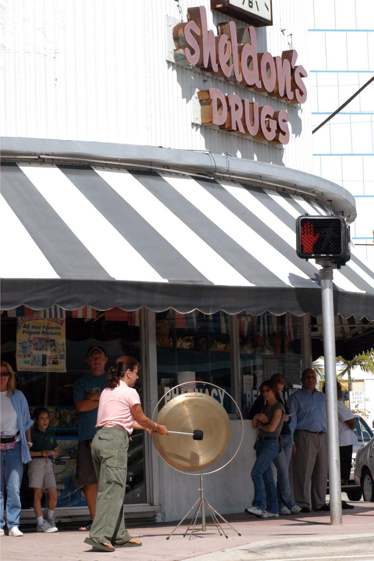 Sheldon’s Drugs, a dime store with an old fashioned lunch and milkshake counter, closed in May 2004 after 55 years in business. Longtime customers and the owners and their family struck a gong 55 times, one for every year in business.