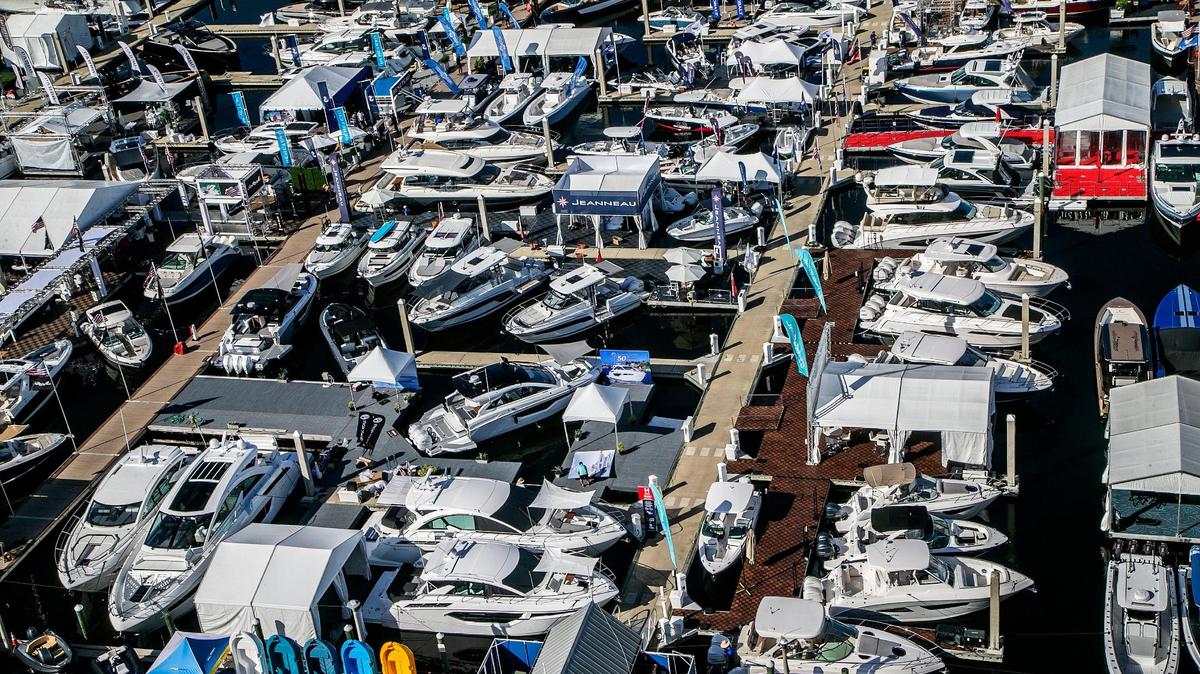 View from the Bahia Mar Hotel rooftop of full boat slips as the Fort Lauderdale International Boat Show went on despite COVID in this photo from October 2020.