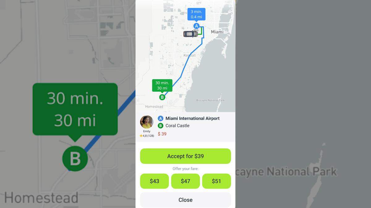 inDrive, empresa de viajes compartidos en línea fundada hace una década por Arsen Tomsky en la República de Sajá, se estrena en Miami. Cortesía de inDrive