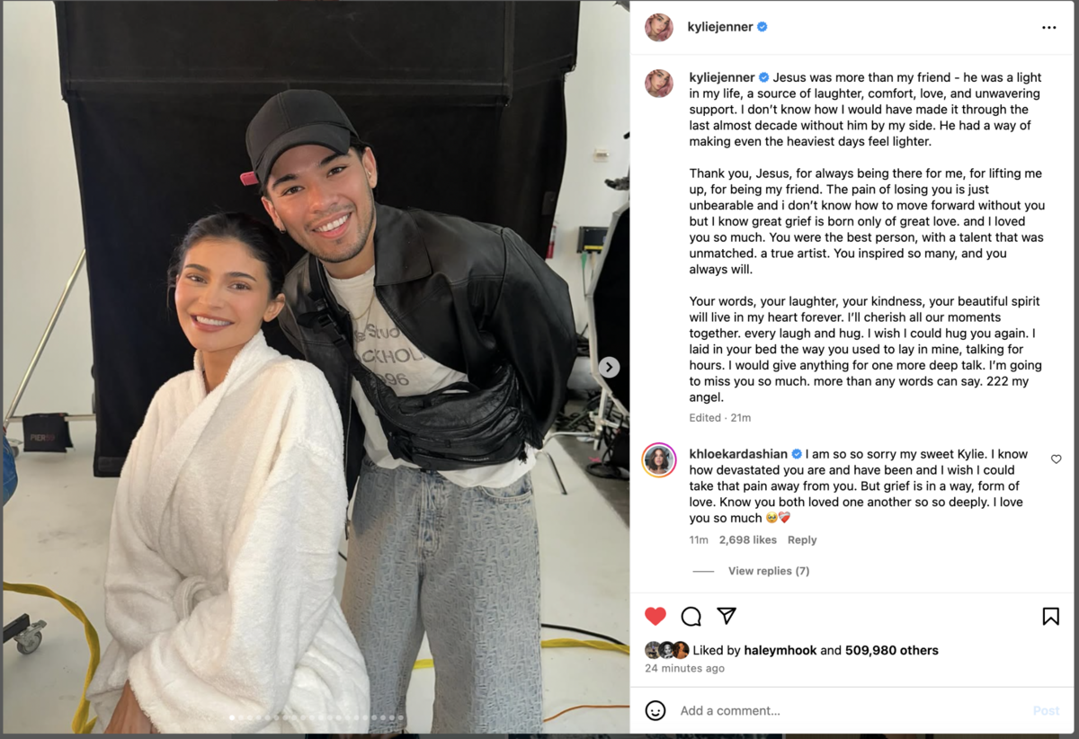 Kylie Jenner remembers her beloved friend after his unexpected death.